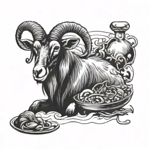 A goat whom is a chef cooking themed tattoo tattoo design idea