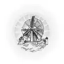 hand destroying windmill tattoo design idea