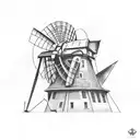hand destroying windmill tattoo design idea