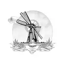 windmill with hand destroying tattoo design idea