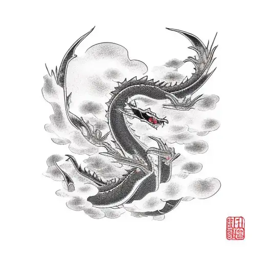 black japanese dragon facing upward tattoo design idea