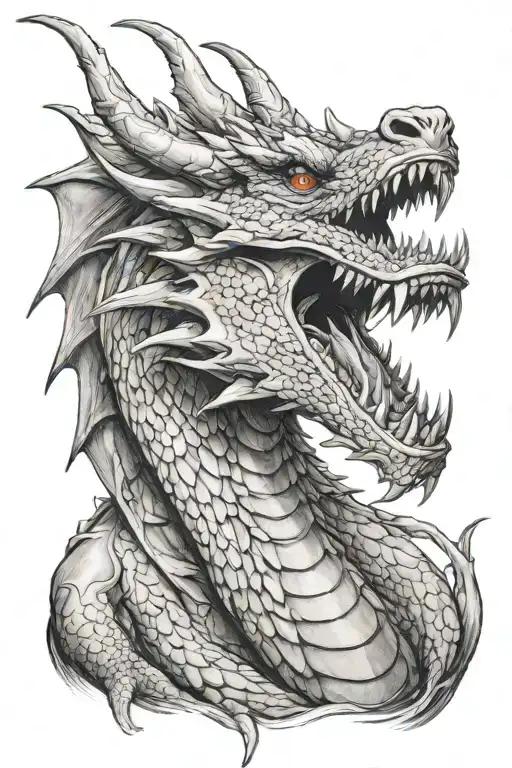 detailed and real angry side faced dragon roaring tattoo design idea