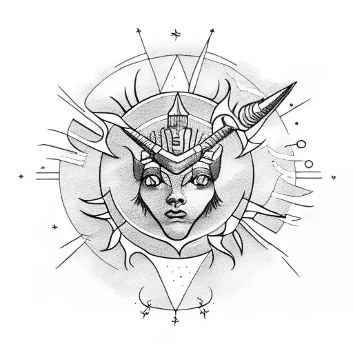 Sagittarius with sun around it tattoo design idea