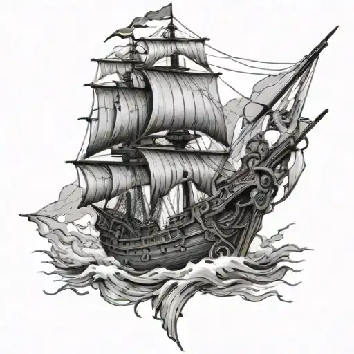 skeleton pirate ship tattoo design idea