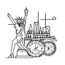 Marathon runner crossing the finish line with the New York skyline in the background tattoo design idea