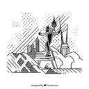 Marathon runner crossing the finish line with the New York skyline in the background tattoo design idea