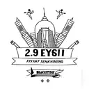 Marathon runner crossing the finish line with the New York skyline in the background tattoo design idea