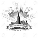 Marathon runner crossing the finish line with the New York skyline in the background tattoo design idea