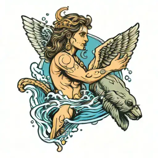 water bearear aquarius pouring out 414 angel number tattoo design idea