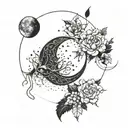 Create picture, tattoo, stencil, for beginners, black, borderline short description, in 1-3 words, slimming. moon tattoo design idea