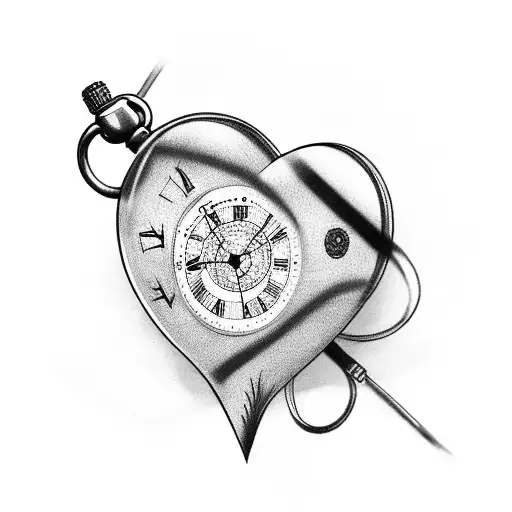 broken heart and a pocket watch tattoo design idea