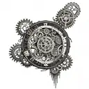 A clock with intricate gears and circuits intertwined, symbolizing the fusion of time and technology tattoo design idea