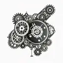 A clock with intricate gears and circuits intertwined, symbolizing the fusion of time and technology tattoo design idea