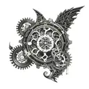 A clock with intricate gears and circuits intertwined, symbolizing the fusion of time and technology tattoo design idea