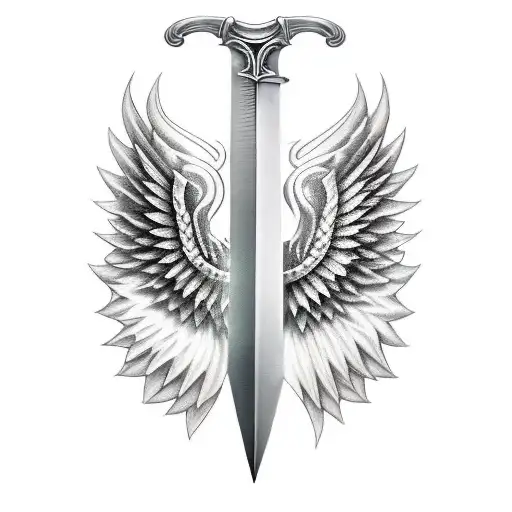 sword shield and wings tattoo design idea
