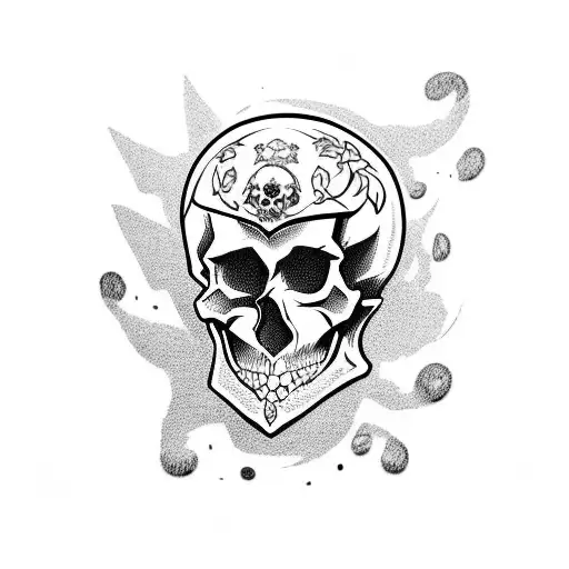 Skull with anime-style eyes and expressions tattoo design idea