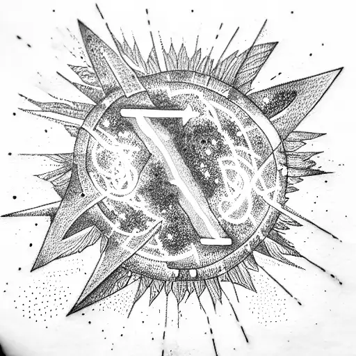 the words "Nova" written in scientific equation at the center of a supernova tattoo design idea