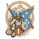 A Viking warrior with a Texas flag shield and mountains in the background tattoo design idea