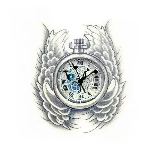 I want a half sleeve forearm tattoo with a clock with the hands on 6 and 12, guardian angel wings, 3 tattoo design idea