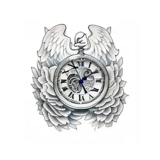 I want a half sleeve forearm tattoo with a clock with the hands on 6 and 12, guardian angel wings, 3 tattoo design idea