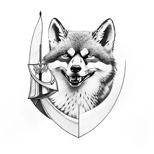 falcon, fox, viking sword, husky tattoo design idea