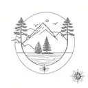 compass sea mountain tree of tattoo design idea