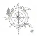 compass sea mountain tree of tattoo design idea
