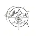 compass sea mountain tree of tattoo design idea