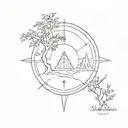 compass sea mountain tree of tattoo design idea