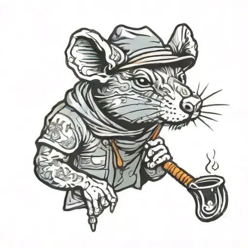 Cute hood rat smoking pipe tattoo design idea
