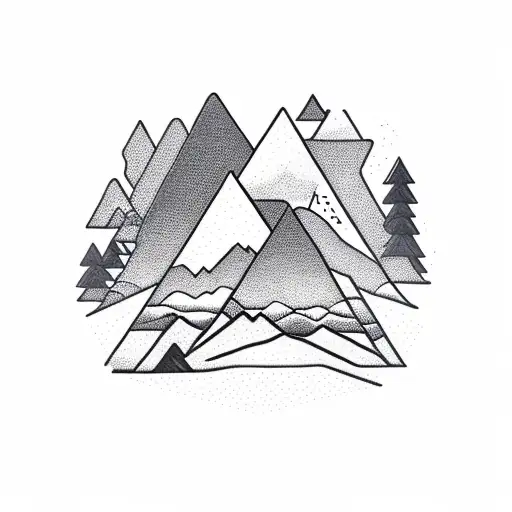 mountain landscape inside a triangle with sky  tattoo design idea