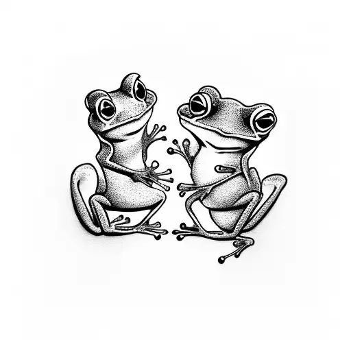 a frog and a cat are in love tattoo design idea