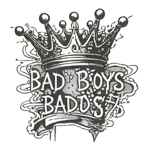 basquiat crown and text 'bad boys' tattoo design idea