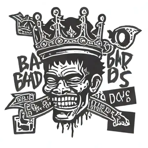 basquiat crown and text 'bad boys' tattoo design idea