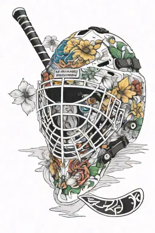 Bastion Mountain bc Canada  Pond hockey on Shuswap lake Bothers names on goalie mask with silver tips logo Flower with m tattoo design idea