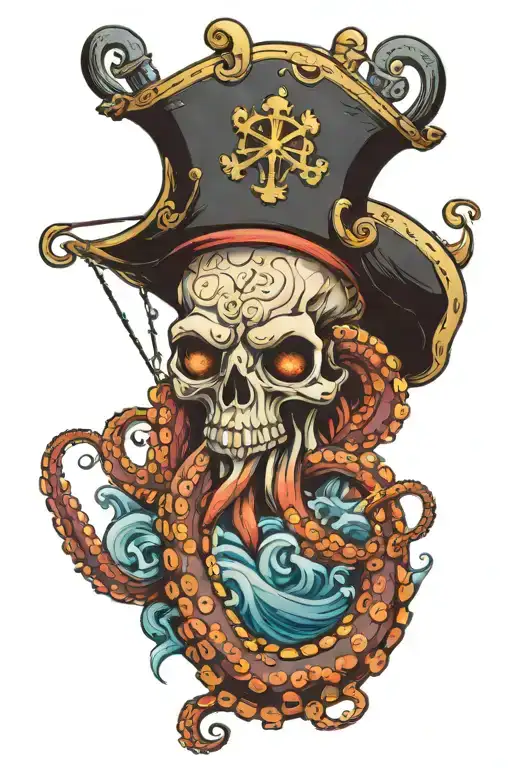 octopus pirates ship sailing tattoo design idea
