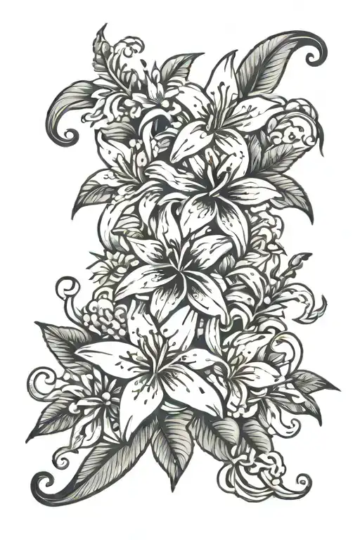 nautical with daisies and lilies tattoo design idea