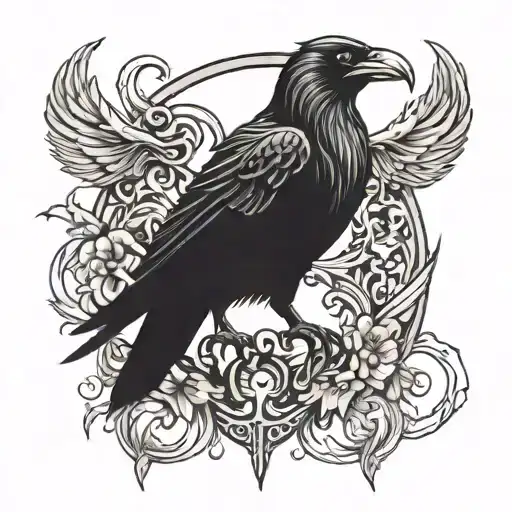 ravens and odin hanging tattoo design idea