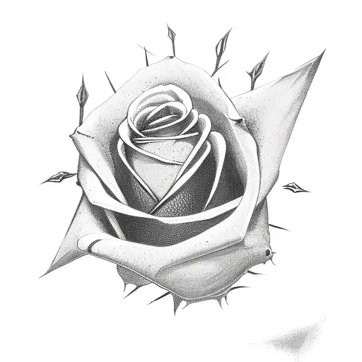 black rose sharp thorns blood single stem tattoo design idea