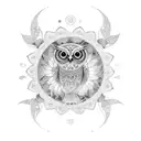A mesmerizing mandala design, incorporating elements of wisdom and global learning, with an owl perched at its center tattoo design idea