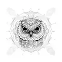 A mesmerizing mandala design, incorporating elements of wisdom and global learning, with an owl perched at its center tattoo design idea