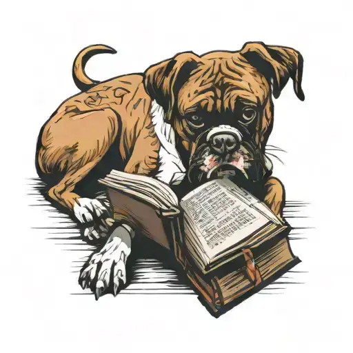 boxer dog reading a book  tattoo design idea