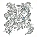 virgo, aquarius, and taurs zodiac signs intertwined tattoo design idea