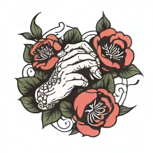 pinky promise with flowers tattoo design idea