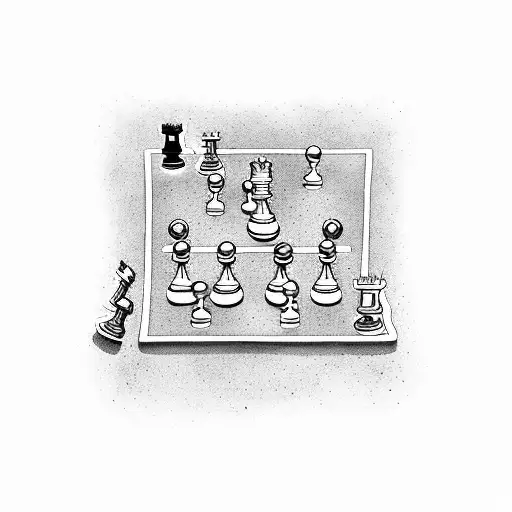 A SOCCER field with chess pieces as players tattoo design idea