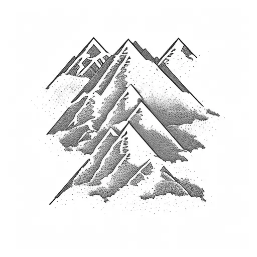 A majestic snow-capped mountain range with a snowboarder gracefully carving through the slopes tattoo design idea