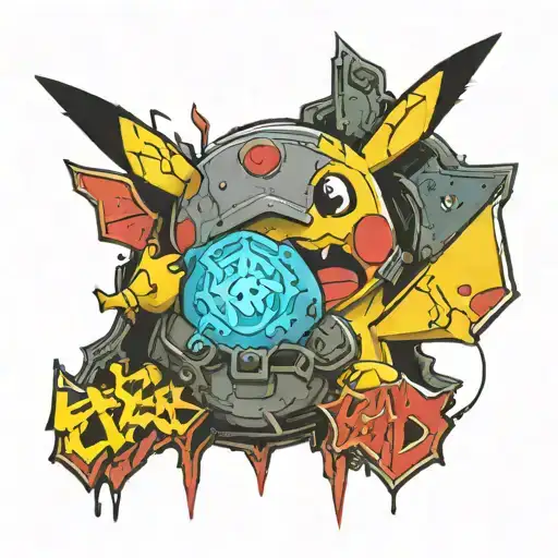 Pikachu com elmo do dovahkiin tattoo design idea