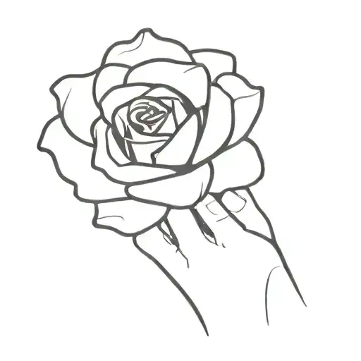 black and white minimalistic tattoo of a rose bursting through concrete on a hand tattoo design idea