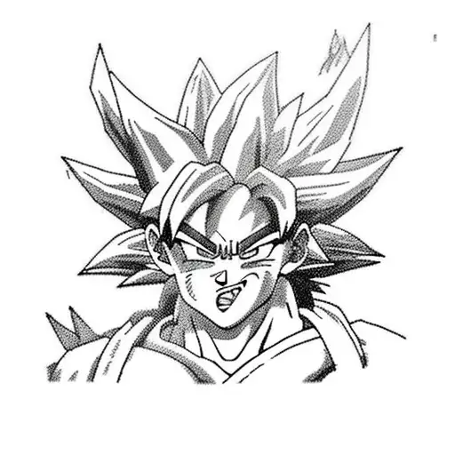 A fusion tattoo design of Goku from DragonBall and Naruto in a battle pose tattoo design idea