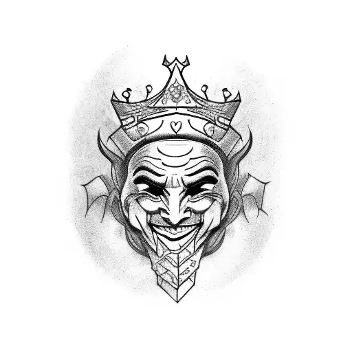 A jester hat transitioned into a regal crown tattoo design idea